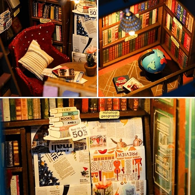 DIY 3D Wooden Bookstore Book Nook Kit with LED Light