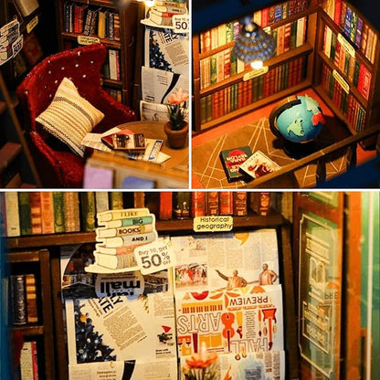 DIY 3D Wooden Bookstore Book Nook Kit with LED Light