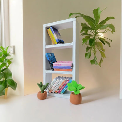 Mini Bookshelf White with Mini Plants