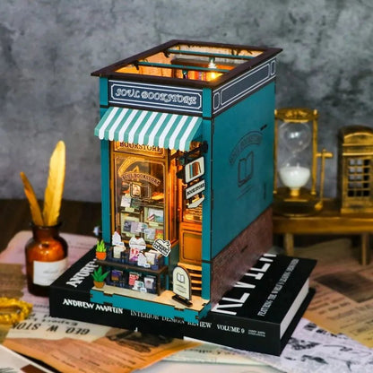 DIY 3D Wooden Bookstore Book Nook Kit with LED Light