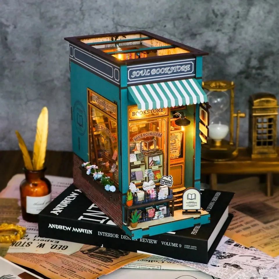 DIY 3D Wooden Bookstore Book Nook Kit with LED Light