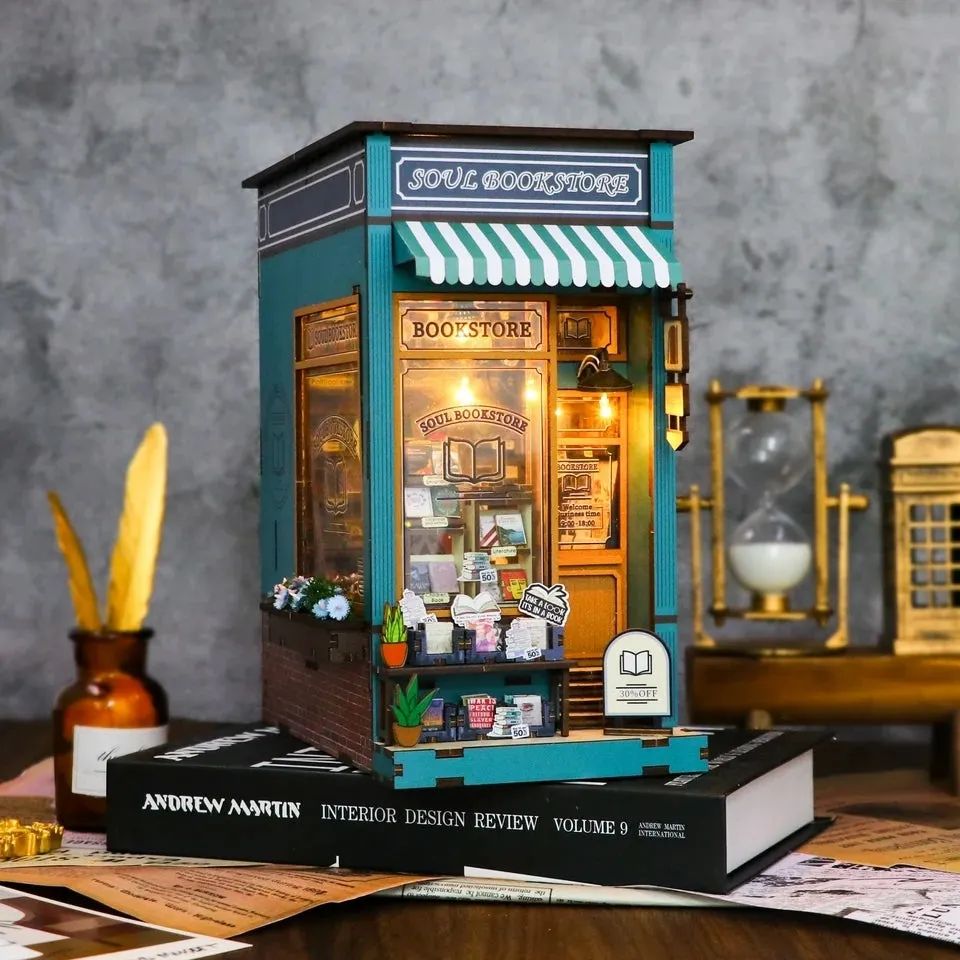 DIY 3D Wooden Bookstore Book Nook Kit with LED Light