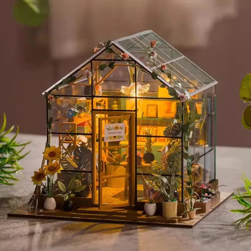 Sunshine Flower House Diorama: DIY Miniature Greenhouse Book Nook Kit