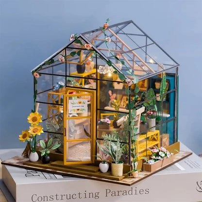 Sunshine Flower House Diorama: DIY Miniature Greenhouse Book Nook Kit